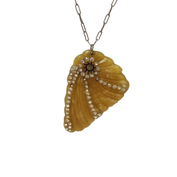 Antique Molded Celluloid And Rhinestone Pendant Necklace (A6324) - Picture 2 of 4